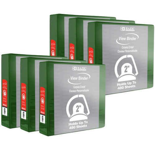 Bazic Slant D Ring View Binder With 2 Pockets, 2", Green, Pack Of 6 BAZ4152-6