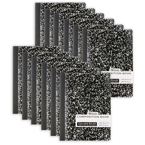 Bazic Composition Book, College Ruled, Black Marble, 100 Sheets, Pack Of 12 BAZ5050-12