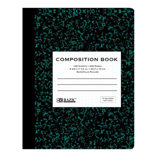 Bazic Premium Composition Book, 5-1" Quad-Ruled, Marble, 100 Sheets BAZ5052