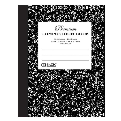 Bazic Premium Composition Book, Wide Ruled, Black Marble, 100 Sheets BAZ5090