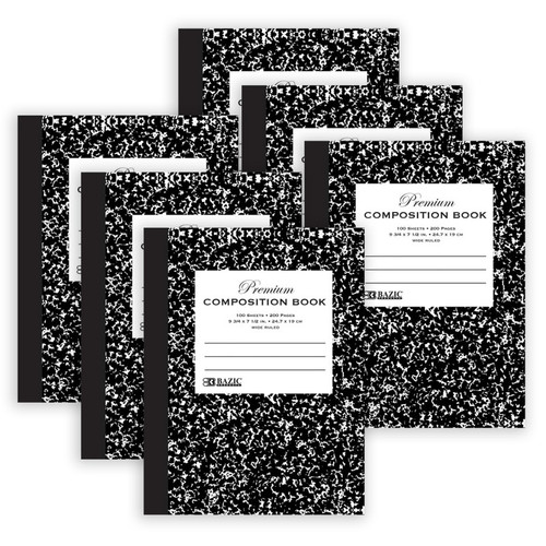 Bazic Premium Composition Book, Wide Ruled, Black Marble, 100 Sheets, Pack Of 6 BAZ5090-6