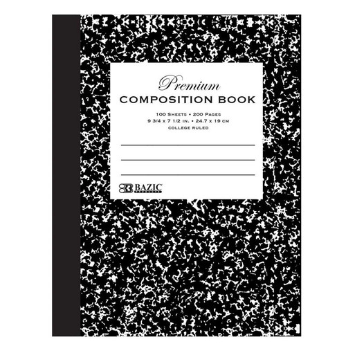 Bazic Premium Composition Book, College Ruled, Black Marble, 100 Sheets BAZ5091