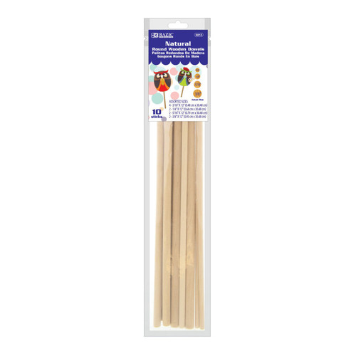 Bazic Assorted Round Natural Wooden Dowel, Pack Of 10 BAZ6813