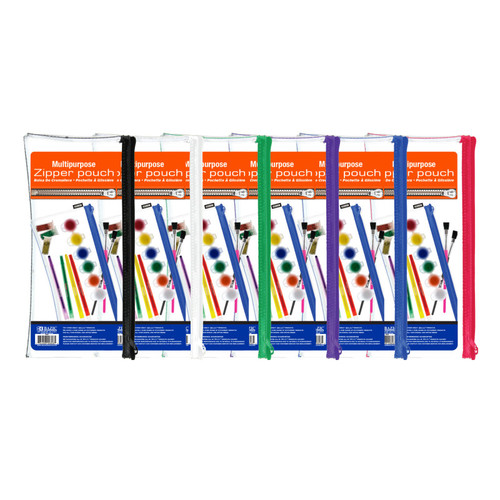 Bazic Multipurpose Clear Zipper Pouch, Assorted Color Zippers BAZ806