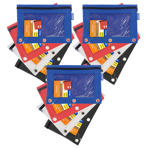 Bazic 3-Ring Pencil Pouch With Clear Window, Assorted, Pack Of 12 BAZ811-12