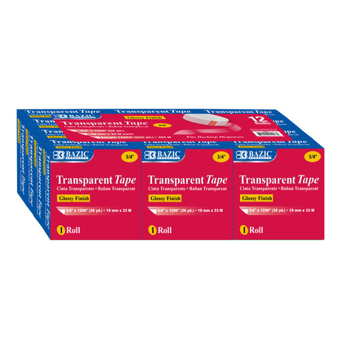 Bazic Tape Refill, Transparent Tape, 3/4" X 1296", 12 Rolls BAZ907