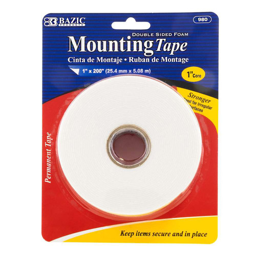 Bazic Double Sided Foam Mounting Tape, 1" X 200" BAZ980