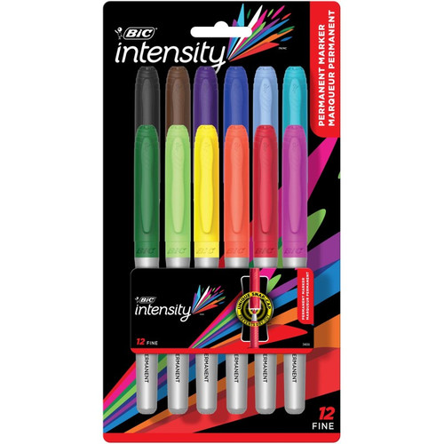 Bic Intensity Permanent Markers, Fine Point, Assorted Colors, 12 Count BICGPMAP12NAST