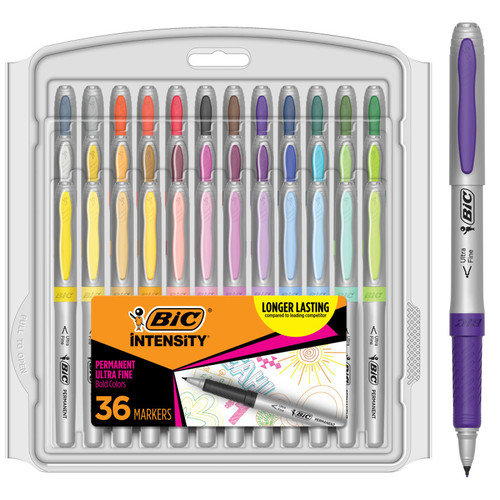 Bic Marking Permanent Marker Fashion Colors, Fine Point, Pack Of 36 BICGPMUP361