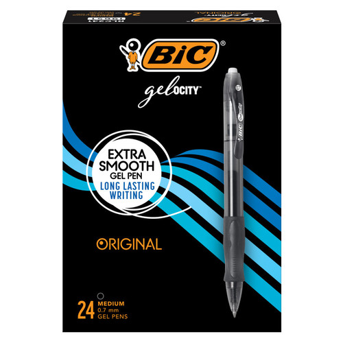 Bic Gelocity Original Retractable Gel Pens, Medium Point (0.7Mm), Black, Perfect For Everyday Writing, 24-Count Pack BICRLC241BLK
