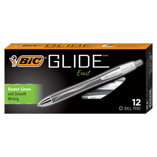 Bic Glide Exact Retractable Ball Point Pen, Fine Point (0.7 Mm), Black, 12-Count BICVCGN11BLK
