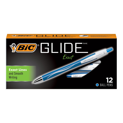 Bic Glide Exact Retractable Ball Point Pen, Fine Point (0.7 Mm), Blue, 12-Count BICVCGN11BLU