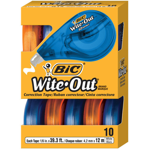 Bic Wite-Out Brand Ez Correct Correction Tape, Pack Of 10 BICWOTAP10