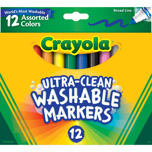 Crayola Ultra-Clean Markers, Broad Line, Assorted Colors, 12 Count BIN587812