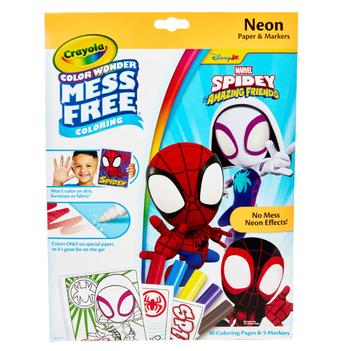 Crayola Color Wonder Neon Coloring Pages & Markers, Spidey BIN757187