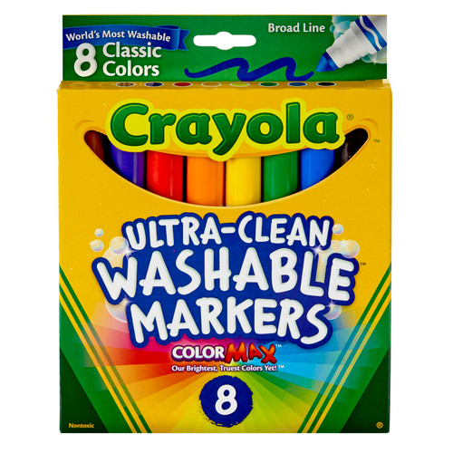 Crayola Ultra-Clean Markers, Conical Tip, Classic Colors, 8 Count BIN7808