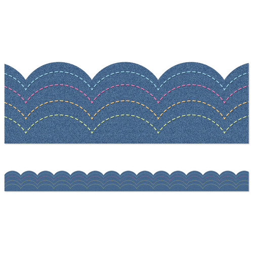 Carson Crafty And Cool Denim Scalloped Bulletin Board Borders, 39 Feet CD-108546