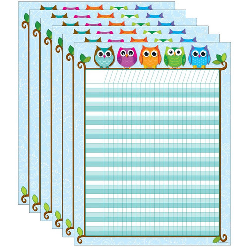 Carson Colorful Owls Incentive Chart, Pack Of 6 CD-114197-6