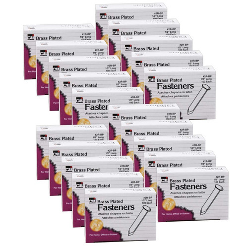 Charles Paper Fasteners, 1/2", 100 Per Pack, 20 Packs CHL2RBP-20