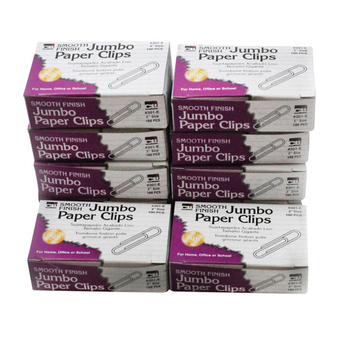 Charles Paper Clips, Jumbo Gem, Nickel Plated, Silver, 100 Per Box, 10 Boxes CHL301E