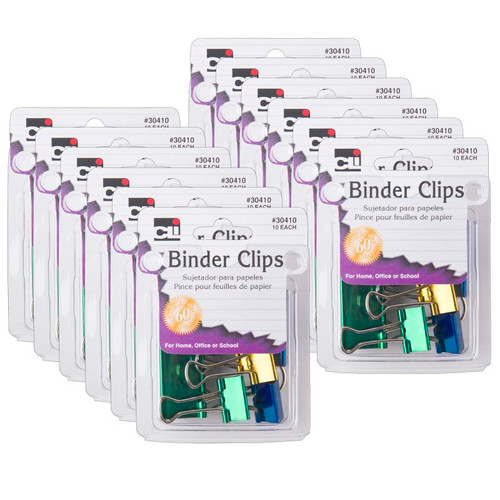 Charles Assorted Binder Clips, 10 Per Pack, 12 Packs CHL30410-12