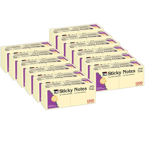 Charles Sticky Notes, 1 1/2" X 2", Plain, 100 Sheets/Pad, 12 Pads/Pack, 12 Packs CHL33152-12