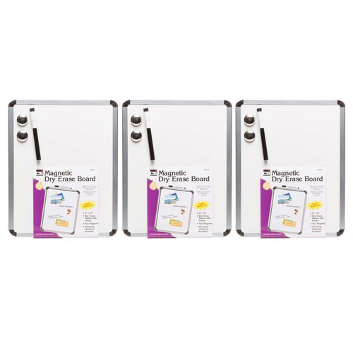Charles Framed Magnetic Dry Erase Board With Marker & Magnets, Silver Frame, 11" X 14", Pack Of 3 CHL35314-3