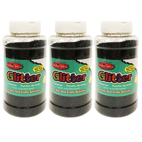 Charles Creative Arts Glitter, 1 Lb. Bottle, Black, Pack Of 3 CHL41120-3