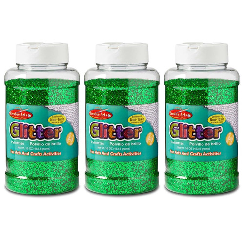 Charles Creative Arts Glitter, 1 Lb. Bottle, Green, Pack Of 3 CHL41125-3