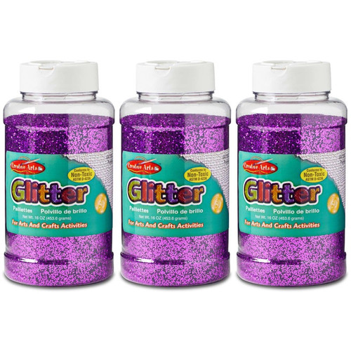 Charles Creative Arts Glitter, 1 Lb. Bottle, Purple, Pack Of 3 CHL41160-3