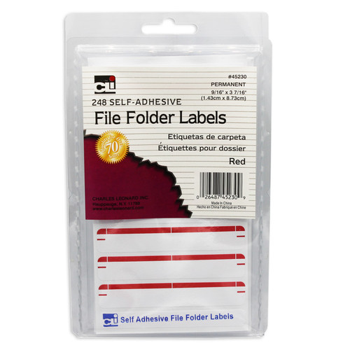 Charles File Folder Labels, Self-Adhesive, 0.56" X 3.43", Red, Box Of 248 CHL45230