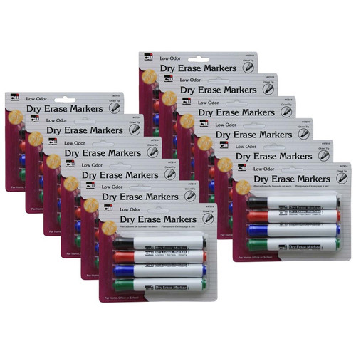 Charles Barrel Style Dry Erase Markers, Assorted Colors, Chisel Tip, 4 Per Pack, 12 Packs CHL47814-12