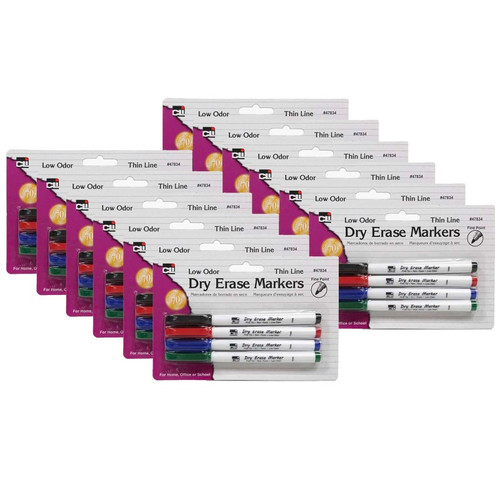 Charles Dry Erase Markers, Fine Point Tip, Assorted Colors, 4 Per Pack, 12 Packs CHL47834-12