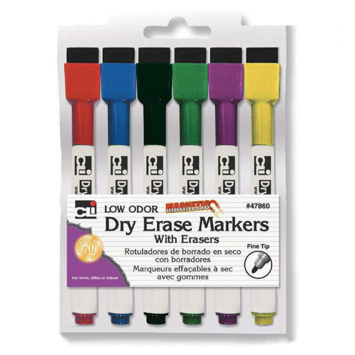 Charles Magnetic Dry Erase Markers With Erasers, Pack Of 6 CHL47860