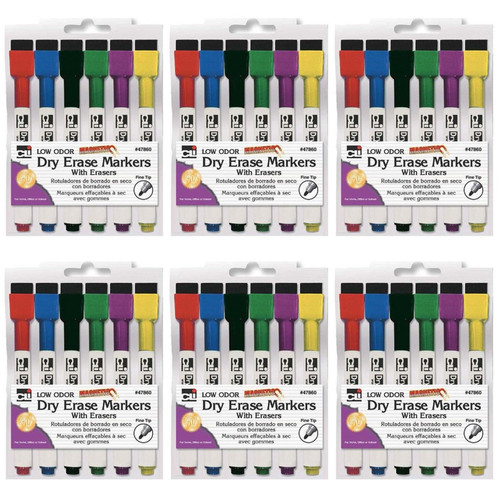 Charles Magnetic Dry Erase Markers With Erasers, 6 Per Pack, 6 Packs CHL47860-6
