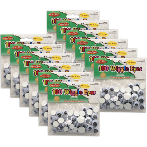 Charles Assorted Peel'N Stick Wiggle Eyes, Black, 100 Per Pack, 12 Packs CHL64530-12