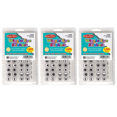 Charles Wiggle Eyes Stickers, Black, 1000 Per Pack, 3 Packs CHL64620-3