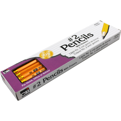 Charles Pencil, #2, Yellow With Eraser, Unsharpened, Box Of 12 CHL65500