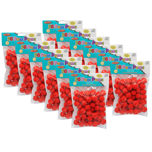 Charles Pom-Poms 1", Red, 50 Per Pack, 12 Packs CHL69530-12