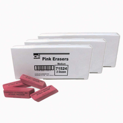 Charles Medium Natural Rubber Pink Wedge Eraser, 24 Per Pack, 3 Packs CHL71524-3