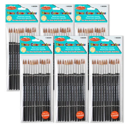 Charles Water Color Paint Brushes With Round Pointed Tip, # 6, 11/16", Camel Hair, Black Handle, 12 Per Pack, 6 Packs CHL73506-6