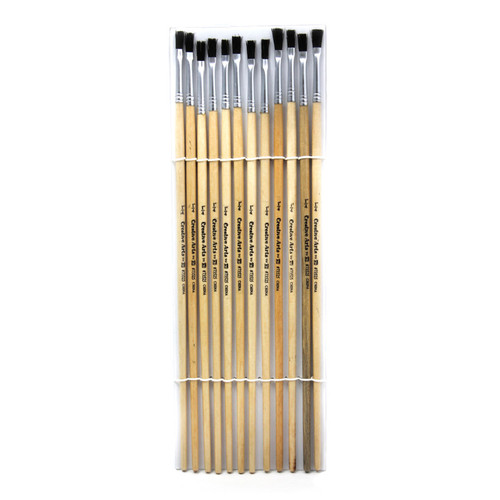Charles Flat Tip Easel Paint Brushes With Long Handle, 0.25 Inch, Natural Handles And Black Bristles, 12/Pack CHL73525