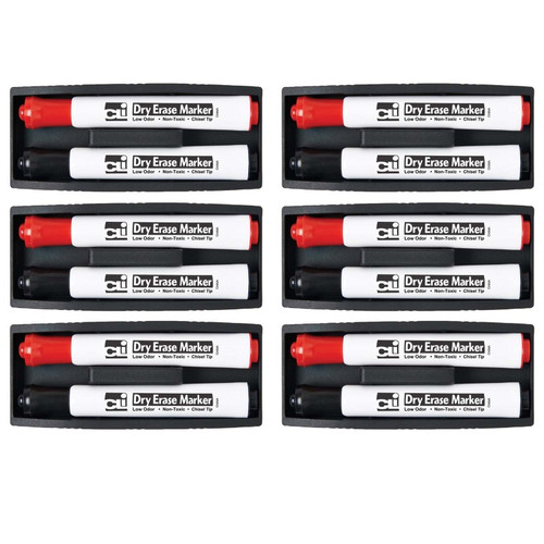 Charles Magnetic Whiteboard Eraser With 2 Dry Erase Markers, Pack Of 6 CHL74532-6