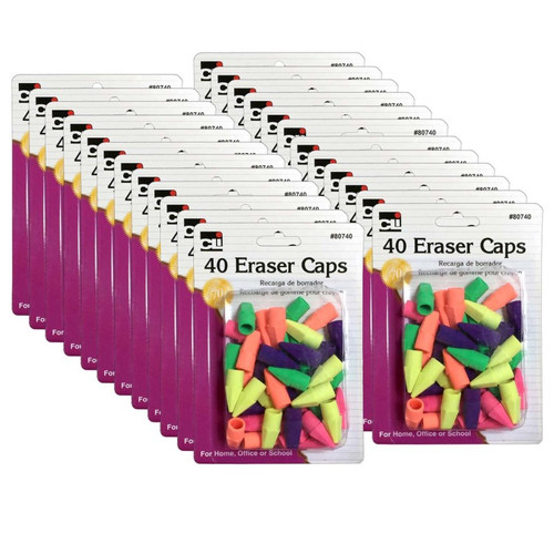 Charles Pencil Eraser Caps, Assorted Colors, 40 Per Pack, 24 Packs CHL80740-24