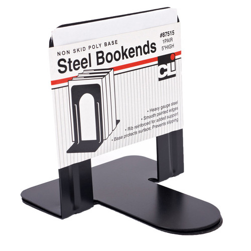 Charles Bookends With Non-Skid Base, 5" Steel, Black, 1 Pair CHL87515