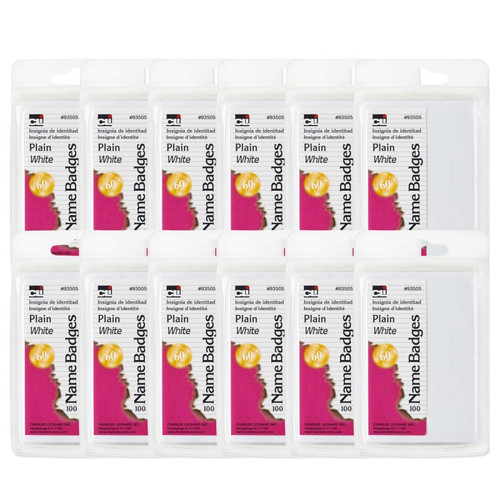 Charles Self-Adhesive Name Badges, Plain, White, 100 Per Pack, 12 Packs CHL93505-12