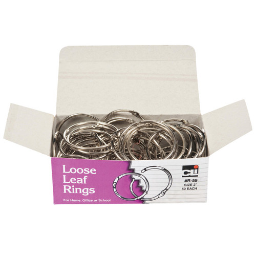 Charles Loose Leaf Rings With Snap Closure, Nickel Plated, 2 Inch Diameter, 50/Box CHLR59