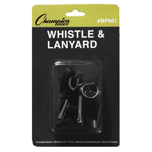Champion Plastic Whistle & Black Lanyard Pack CHSBP601