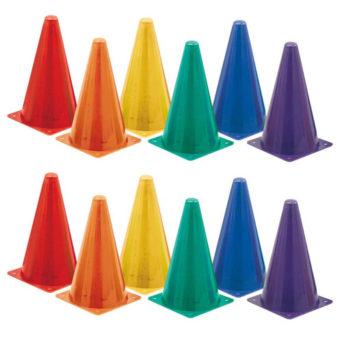 Champion High Visibility Plastic Cone Set, Assorted Fluorescent Colors, 6 Per Set, 2 Sets CHSTC9SET-2