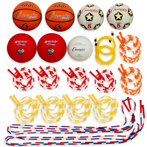 Champion Physical Education Kit With 7 Balls & 14 Jump Ropes, Assorted Colors CHSUPGSET2